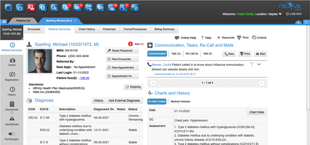 screenshot of Nexus EHR